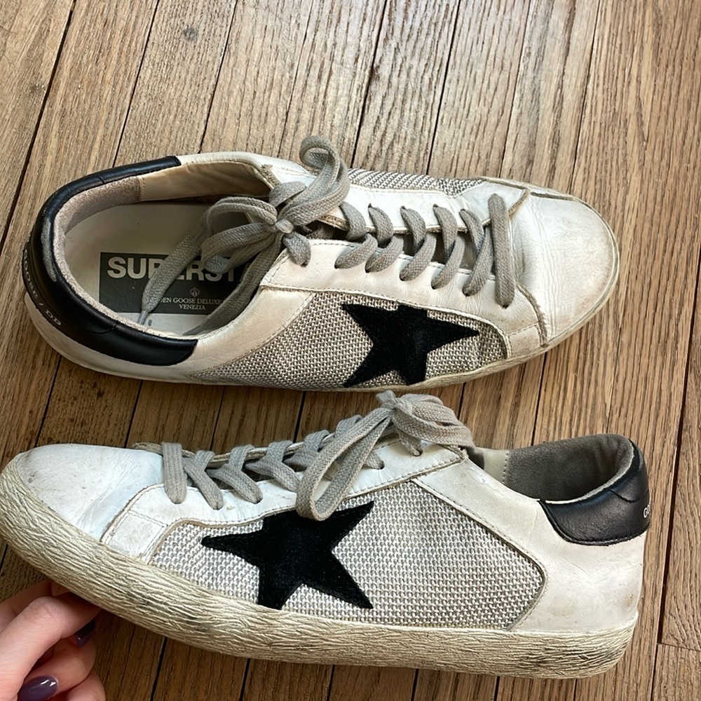 Golden Goose Superstar distressed mesh sneakers size 7.5